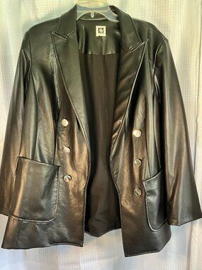 Anne Klein Vegan Leather Black Blazer size XL